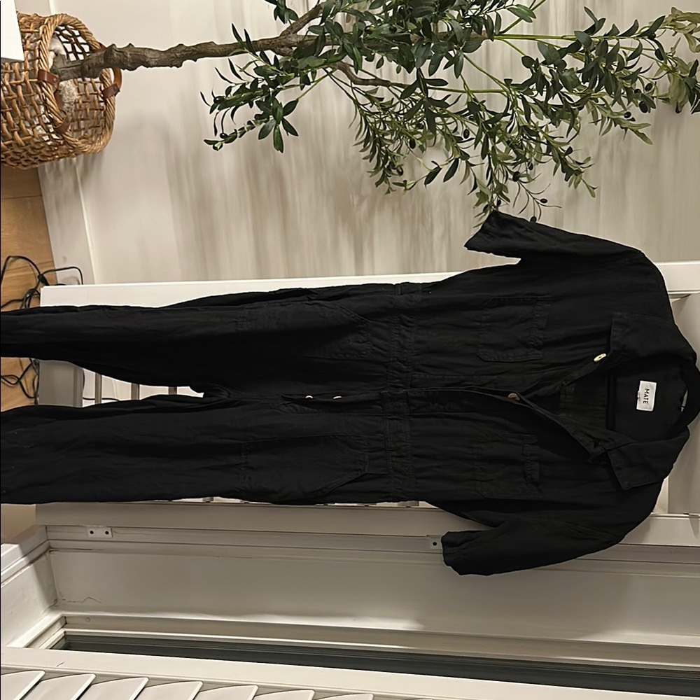 Mate Black Linen Utility Jumpsuit Sz Sm